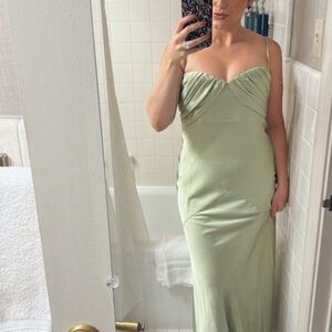 Lovers + Friends Light Green Satin Chemise